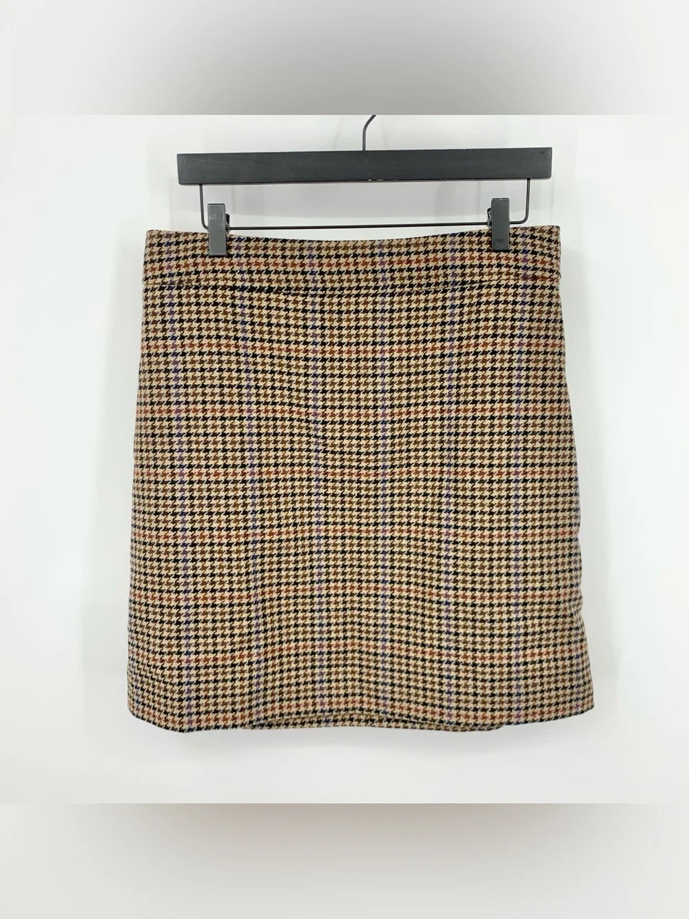 J Crew Women Size 12 Large Skirt Brown Black Houndstooth Mini Wool Blend Lined